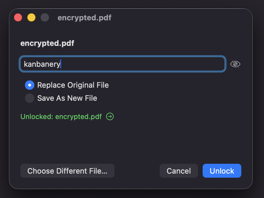 Typing the PDF password and clicking Unlock